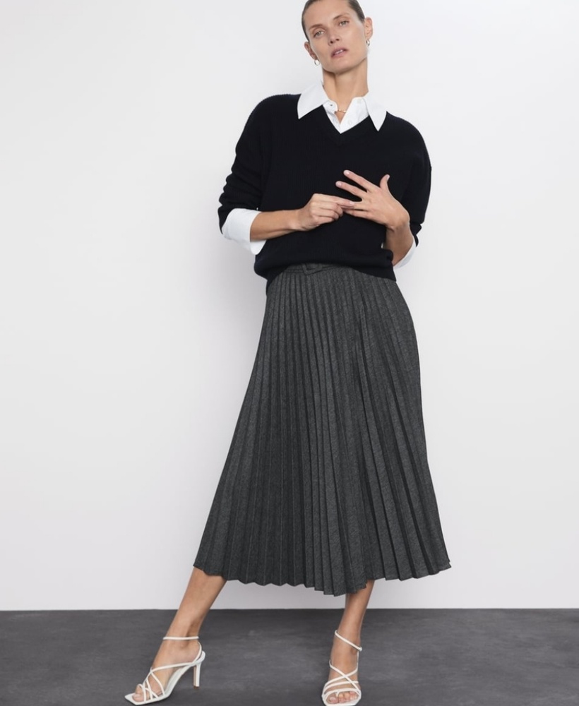 ⚡ZARA⚡Belted Pleated Skirt NWT XS Grey